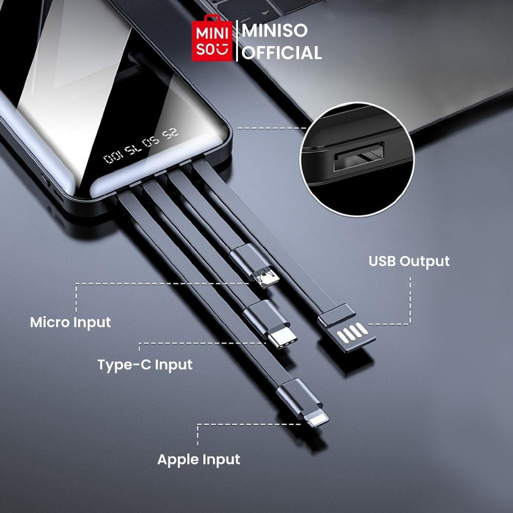 Miniso Powerbank 10000 Mah Portabel Mircro Type-C 2 Usb Output Charger Port Power Bank