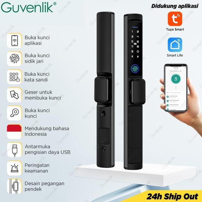 Tuya Smart Door Lock 5 In 1 Kunci Pintu Rumah Kunci Pintu Digital IP66 Waterproof Kunci Pintu Slidin
