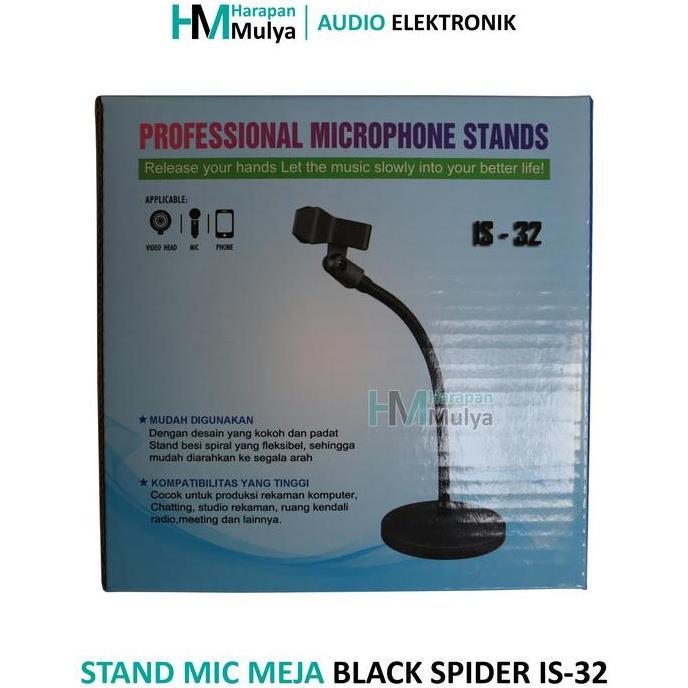 Black Spider Is-32 Stand Mic Tiang Microphone Meja Rapat Besi Fleksibel + Bonus Holder Mik