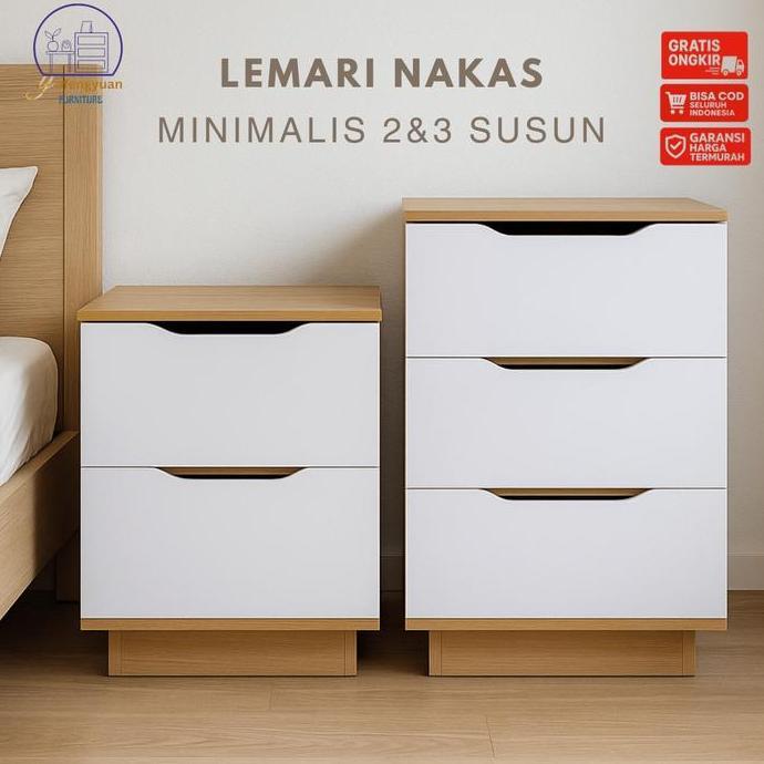 Ameldaharu99 - Lemari Nakas Minimalis Meja Samping Tempat Tidur 2/3 Laci Warna Putih/Hitam