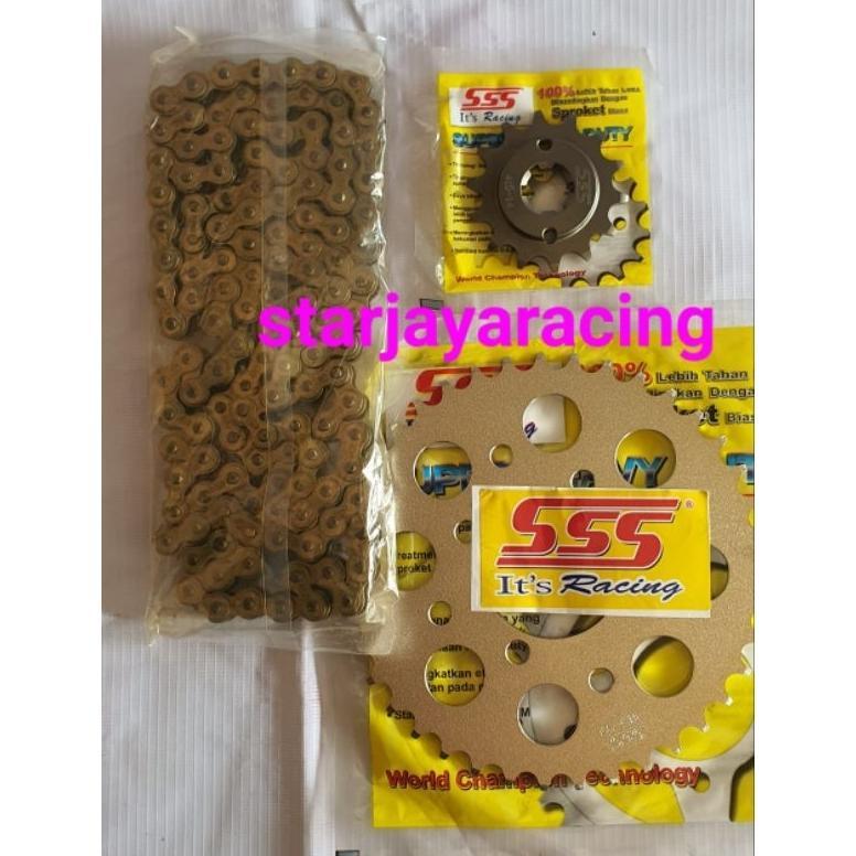 gir set paketan SSS rantai gold 428/415 motor F1ZR#cripton#alfa# jupiter z#jupiter mx old#mx new 135