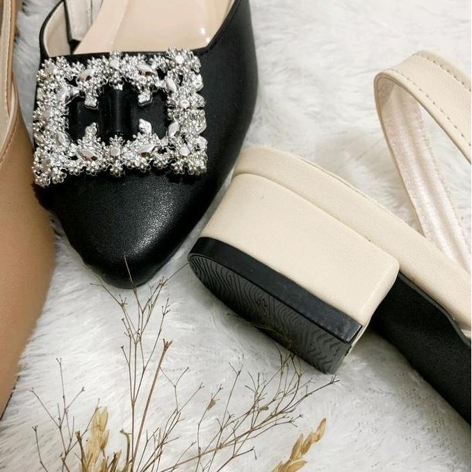 Jelitashoes- Fladeo Sandal Perempuan Heels Selop Mewah Tali Belakang Kotak Mewah Shoes Wanita Sendal