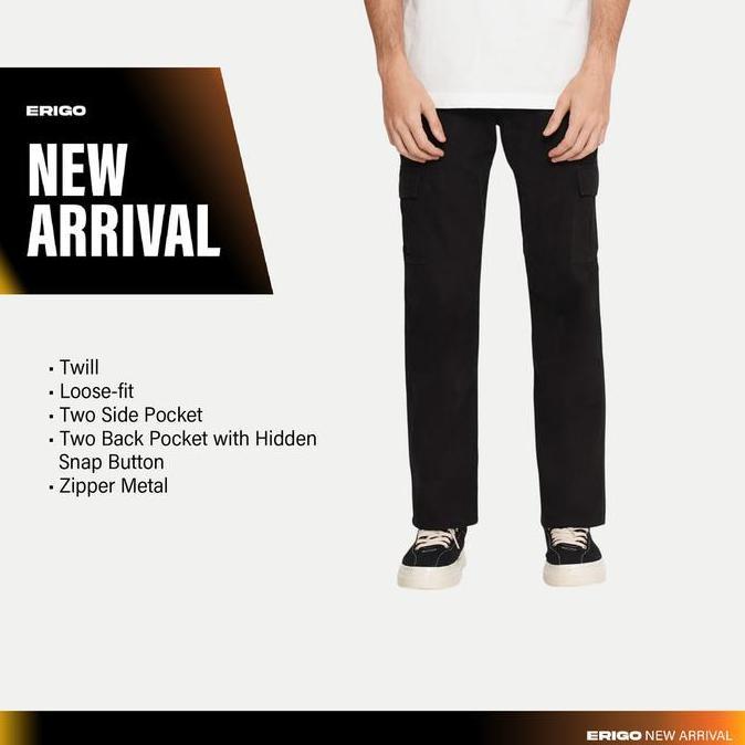 Erigo Cargo Pants Bostan Black - Celana Panjang Cargo Unisex
