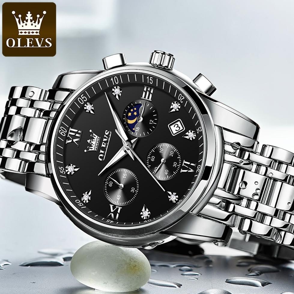 PROMO` 100% AMAN OLEVS JAM TANGAN PRIA ANTI AIR ORIGINAL STAINLESS STEEL CHRONO AKTIF COWOK LUMINOUS