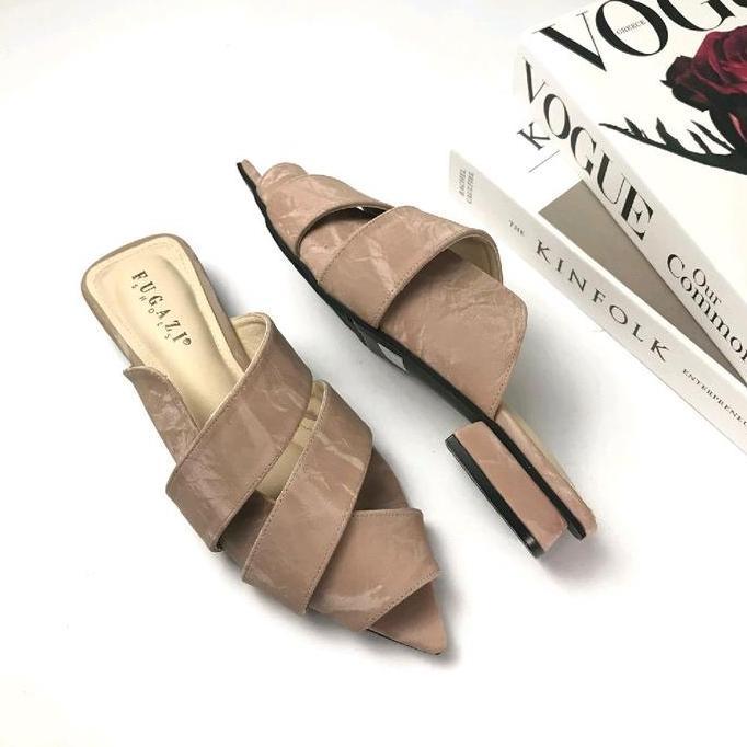 Jelitashoes- Fugazi - Rebecca Sepatu Mules Wanita Slip On Hak 3 Cm Flat Selop Pointy Daily Sandal Sh