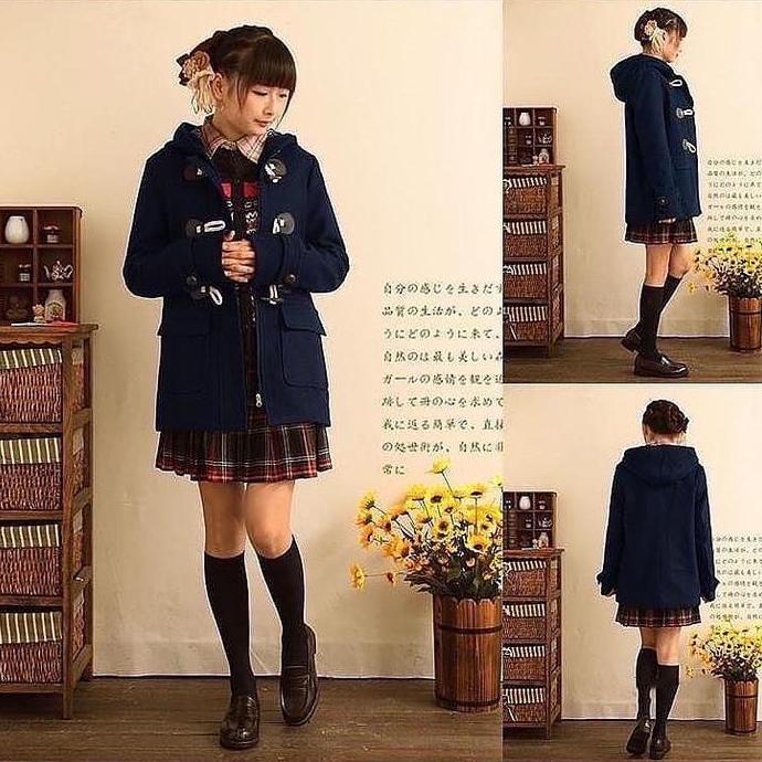 Japan Student Coat Jaket Pelajar Jepang Lucu Kawaii Jaket Wanita Cewek Cewe Polos Fleece Kancing Mar