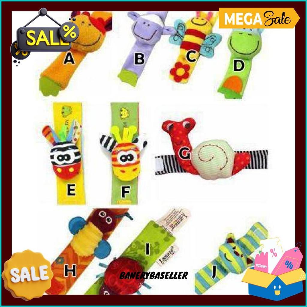 Gelang Anak Bayi Rattle Bunyi Boneka Coklat Ungu Hijau Garis Gratis Ongkir