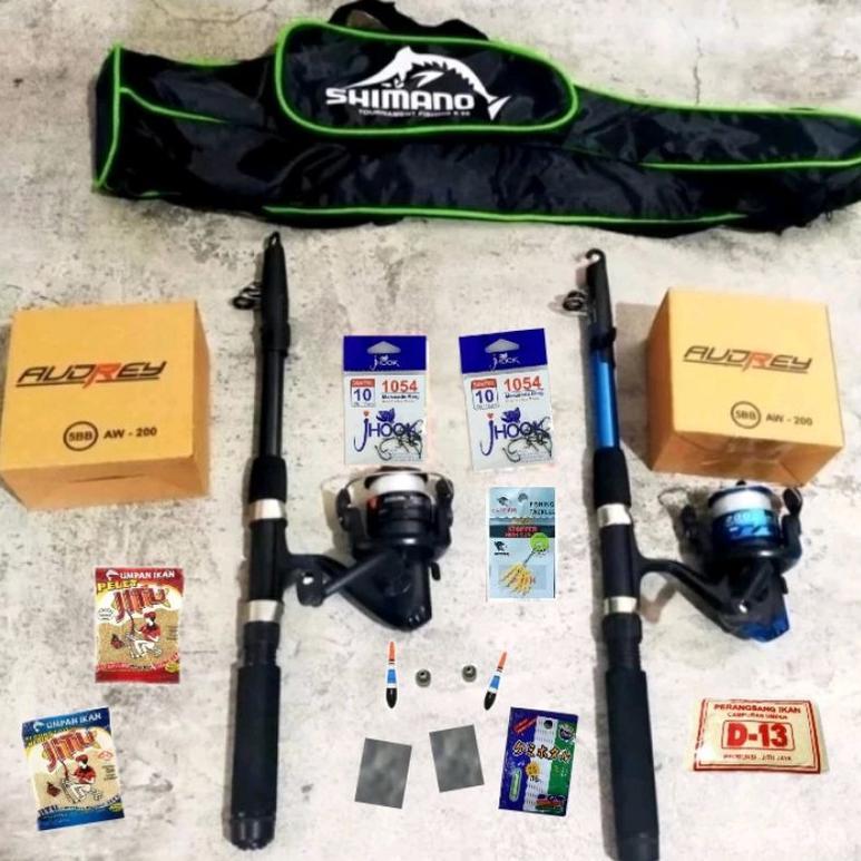 READYGan- 2 set alat pancing + tas pancing Shimano 60 cm Paket Komplit Lengkap Murah