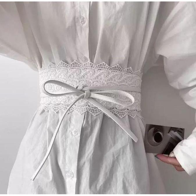 Bisainstan- Vendi - Ikat Pinggang Wanita Sabuk Lebar Belt Fashion Korea Obi Lebar Kulit Renda Black 