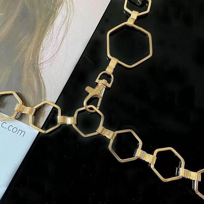 Laristop- Vendi - Belt Wanita Rantai Gold Hexagon Metal Waist Chain Ikat Pinggang "Hexi"