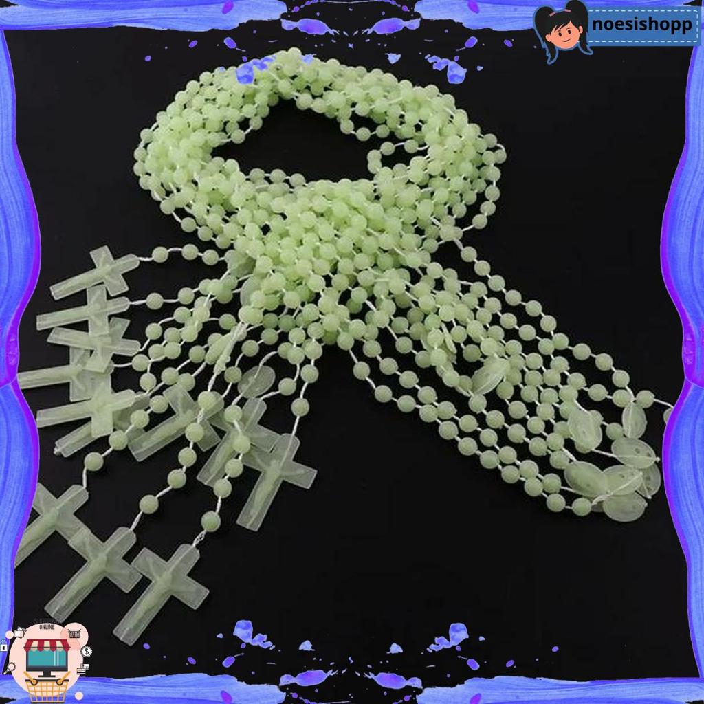 Kalung Rosario Fosfor Katolik Bulat 8 mm Menyala Dalam Gelap Aksesoris Souvenir Benda Rohani Murah K