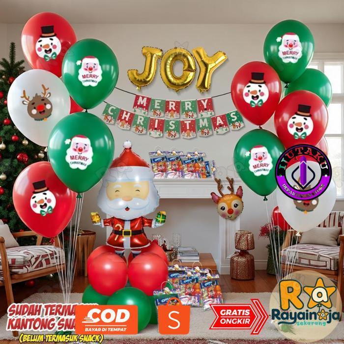 IJUTAKU RAYAIN AJA - SET DEKORASI NATAL / DEKORASI BALON NATAL / DEKORASI JOY SANTA / BALON NATAL / 