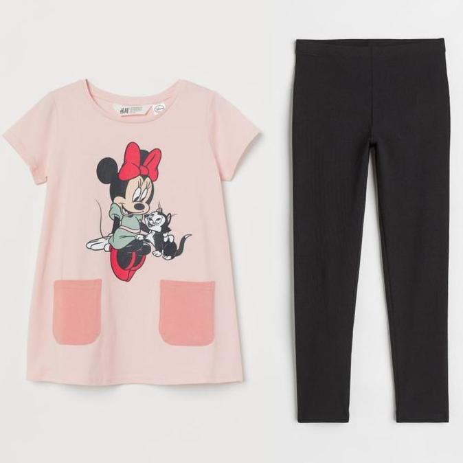 H&M 2 piece Printed Dress Set - Light Pink/Minnie Mouse