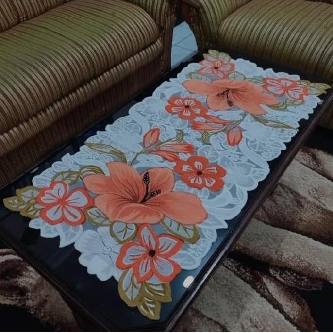 Lansungkirim- Taplak Meja Ruang Tamu / Taplak Meja Minimalis Motif Bunga Besar / Taplak Meja Tamu Mo