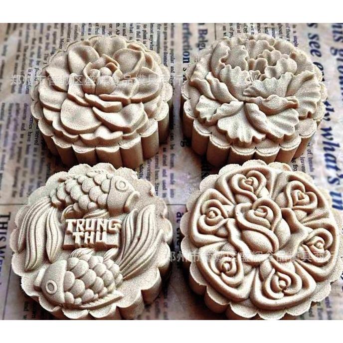 Cetakan Kue Bulan Mooncake Press Mold 125gr - Cetakan Bunga Fish