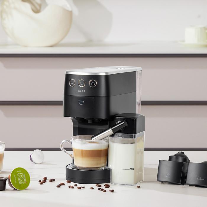 Klaz Mesin Kopi Kapsul Dengan Pembuih Susu Hitam 19 Bar Capsule Coffee Machine With Milk Frother Cof