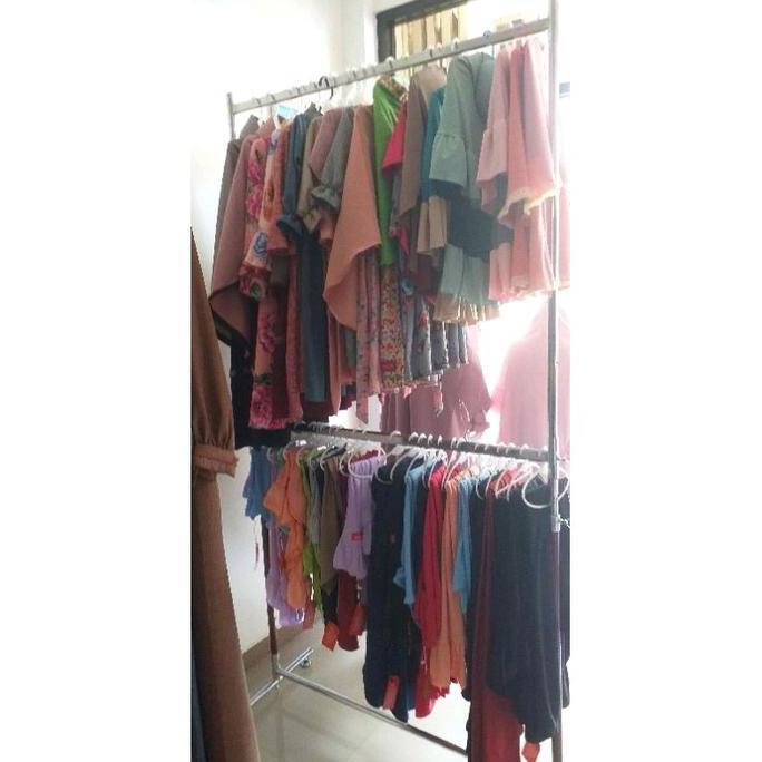 New- Gawang Gantungan Baju Tingkat 2 Susun Besi Jemuran Pakaian Rak