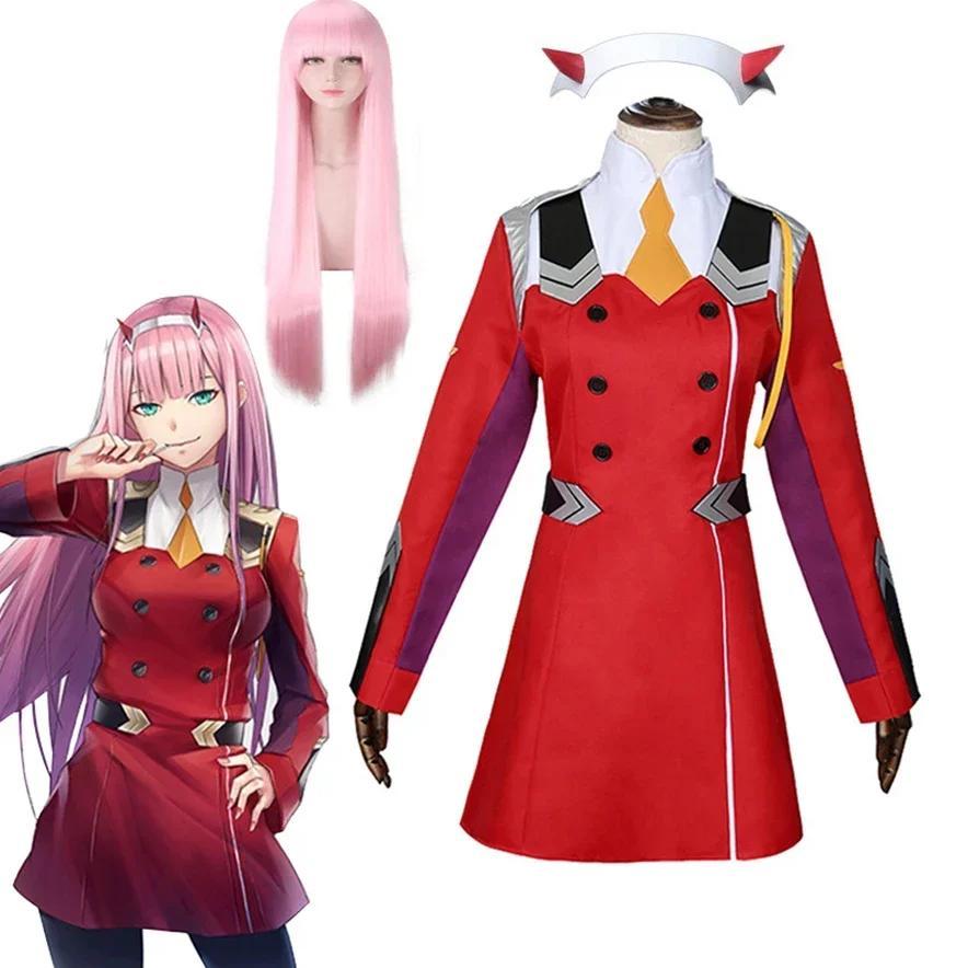 Zero Two Cosplay Costumes Anime DARLING in The FRANXX Zero Two 02 Dress Uniform Suits Headwear Wig W