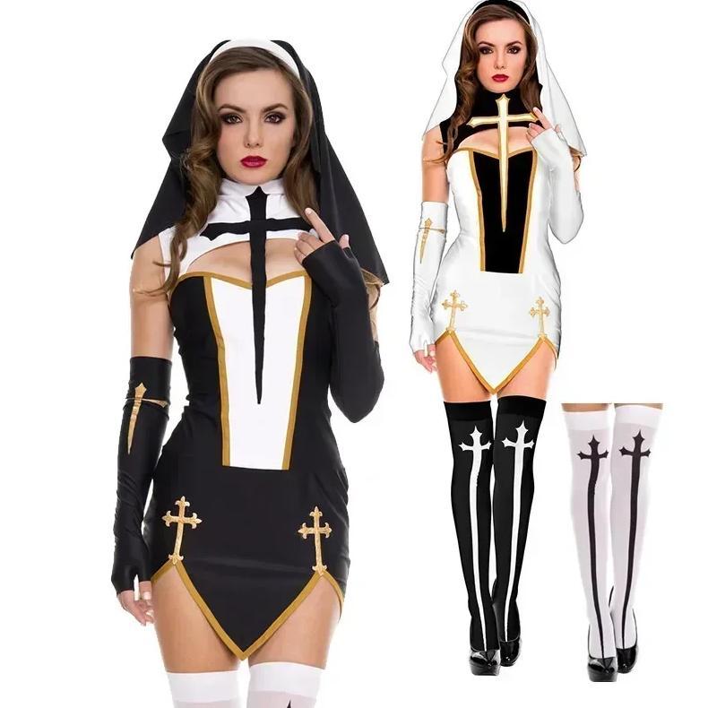 Women's Sexy Nun Cosplay Costume Carnival Halloween Fantasia Fancy Dress