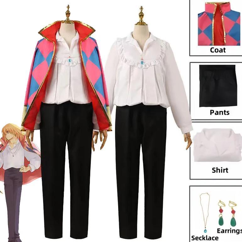 Howl Cosplay Costume Anime Howl's Moving Castle Cosplay Unisex Jacket Necklace Coat Full Set Hallowe
