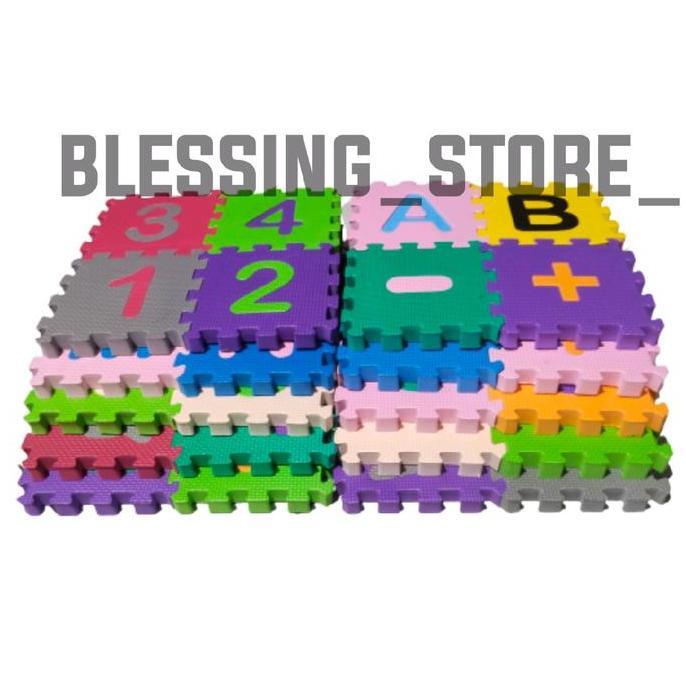 Karpet puzzle Angka dan huruf 15x15 cm tebal 2 cm isi 40 pcs Playmate/matras puzzle/karpet