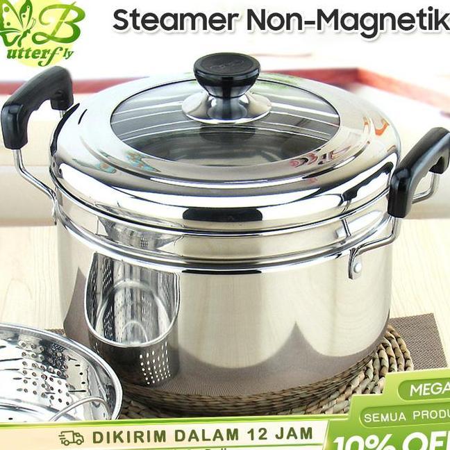 Panci Kukusan Tutup Kaca Ukuran Besar Panci Kukus 2 Susun Panci Kukus Stainless Steel Dandang Panci 