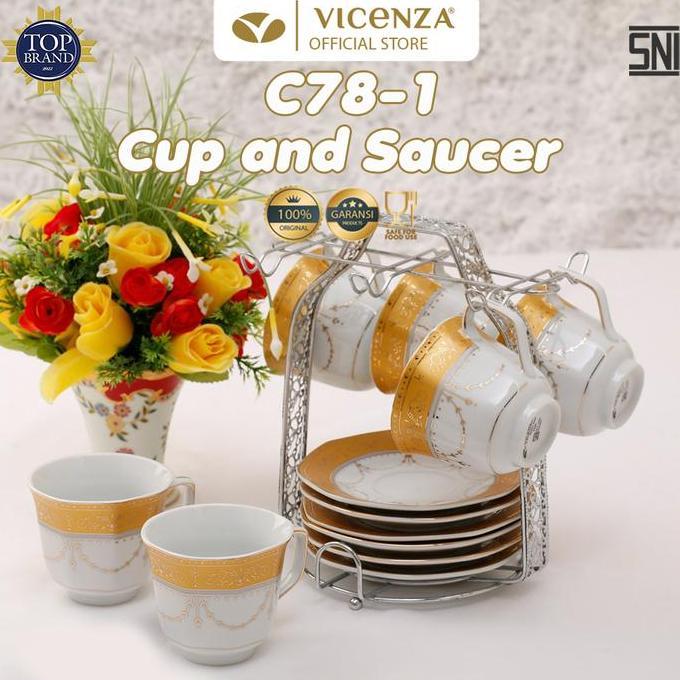 Vicenza Cup & Saucer - Tea Set Cangkir dan Lepek C78-1 Motif Padi Promo