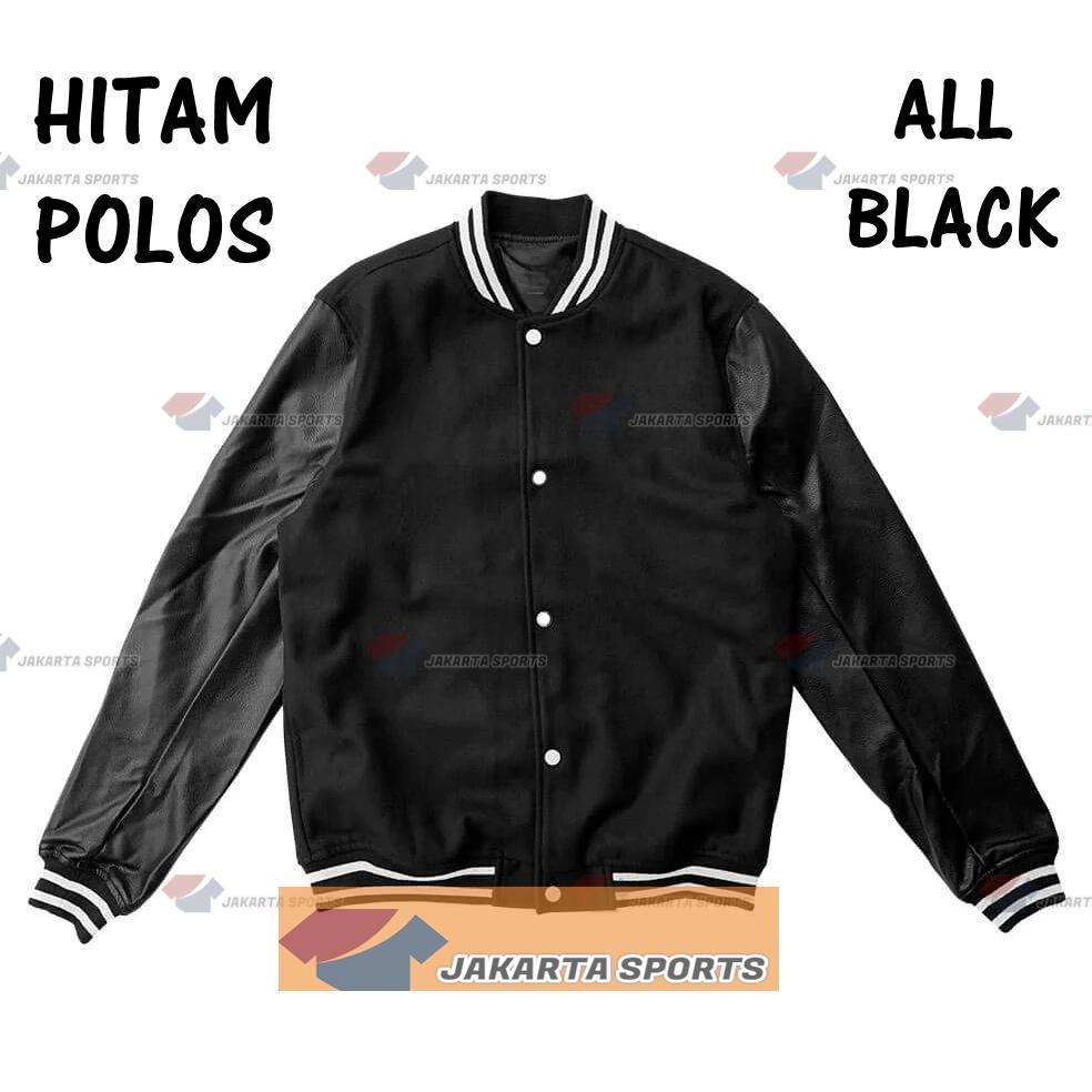 JAKET VARSITY HITAM POLOS BASEBALL PRIA WANITA MURAH JACKET