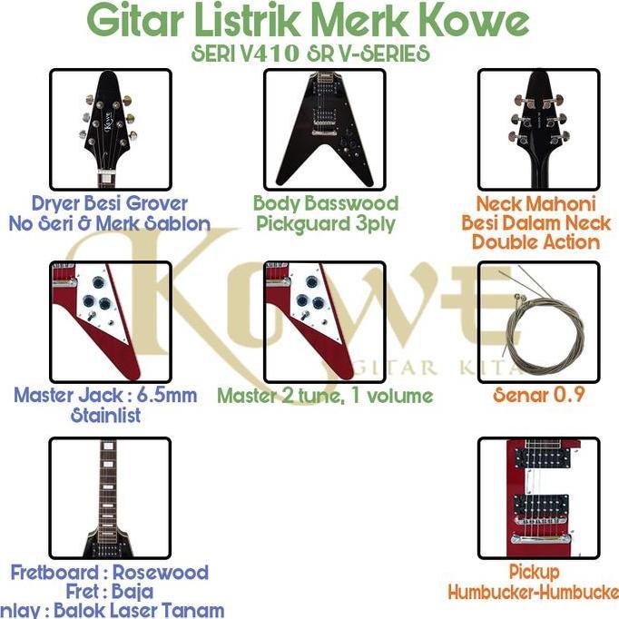 Gitar Listrik Model V-Series Original Free Ampli 8 inch atau Ampli 6 Inch