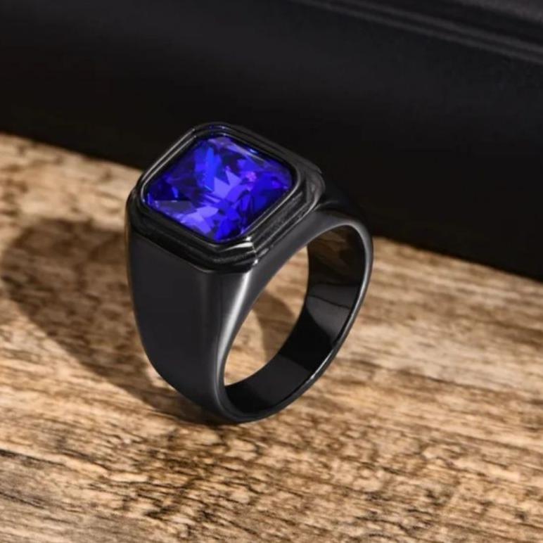 Cute- Cincin Titanium Ruby  Pria Biru Merah Hitam Ekslusif Warna Pria Super Keren