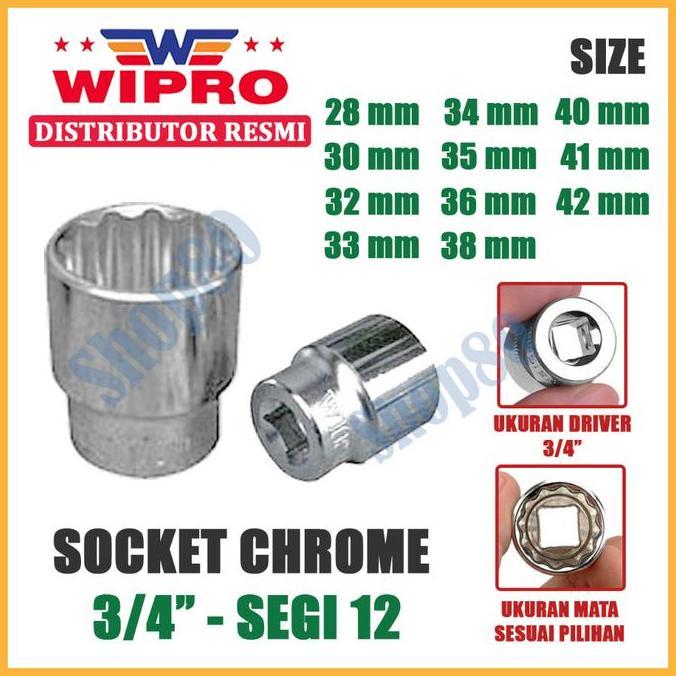 Good- Wipro Mata Kunci Shock Chrome Sok Sock Socket Bintang 3/4 inci 12 PT Segi 12 28 30 32 33 34 35