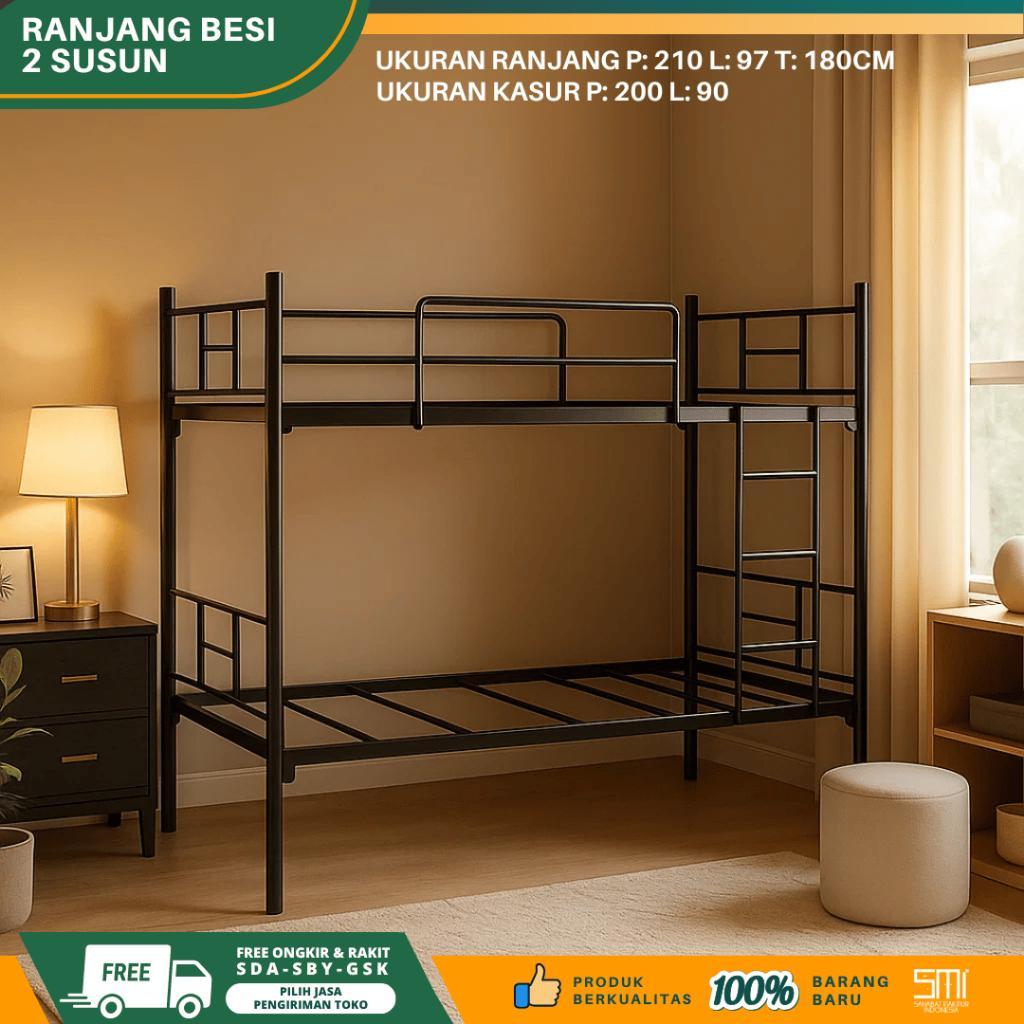 Ranjang Besi Nuvo 90Cm / Ranjang 2 Susun /Ranjang Tingkat/Tempat Tidur Susun/Tempat Tidur Tingkat.
