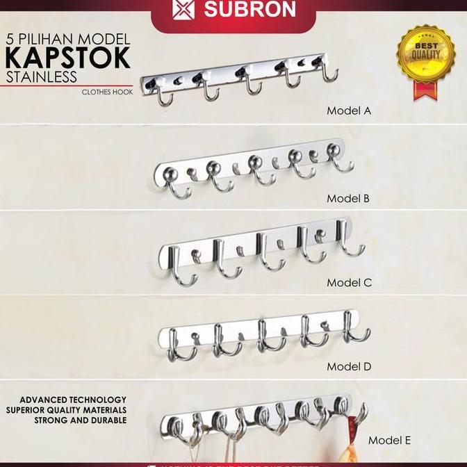 Bath- Subron Kapstok Hanger Stainless Steel 5 Kait 5 Pilihan Model