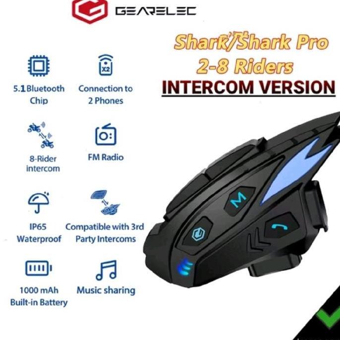 GEARELEC SHARK PRO INTERCOM BLUETOOTH HELM WATERPROOF