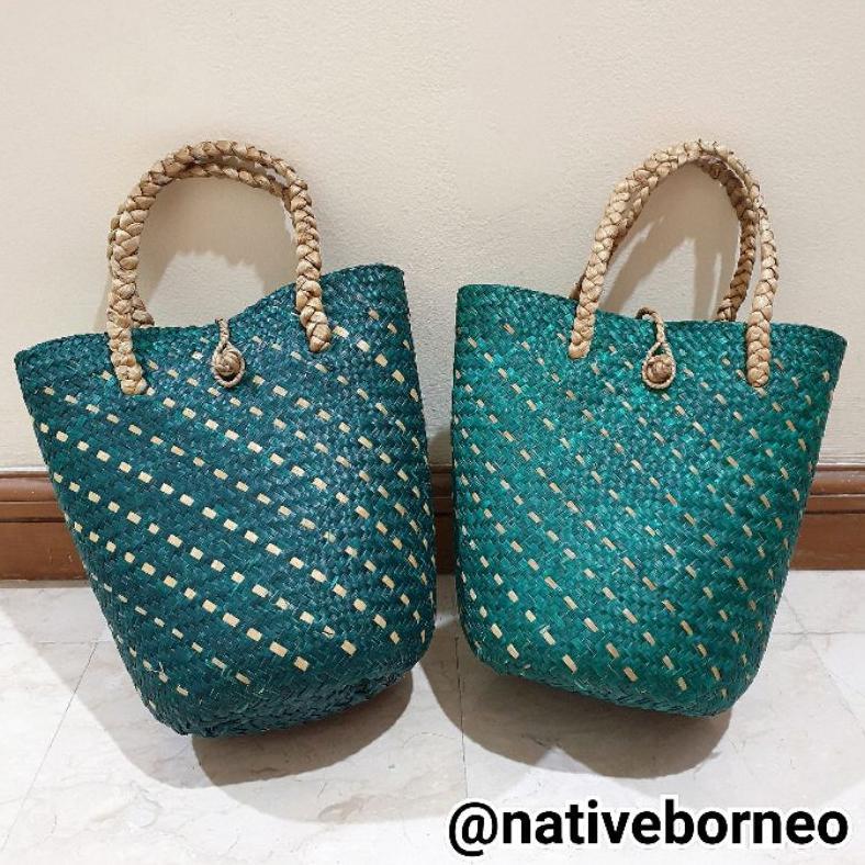 Good- Tas Purun Oval Hijau - Tas Anyaman Hijau, Tas Hampers, Tas Parcel, Tas Belanja Anyaman