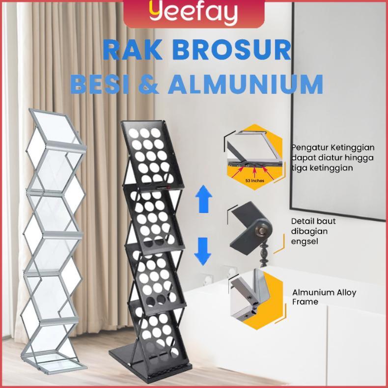 Rak Brosur / Rak Display / Rak Majalah 4 Susun Lipat Besi 4 Susun Rak Brosur Stainless Aluminium Rak