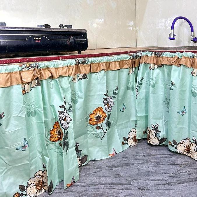 Romx- Paket 4 Pcs Gorden Kolong Dapur Bahan Katun Hordeng Kain Korden