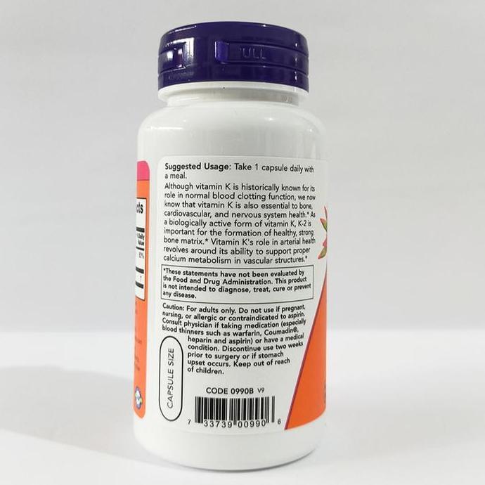 Vitmax- Now Foods Food Vitamin K 2 K-2 K2 Vit K2 100 Mcg 100Mcg 100 Veg Caps