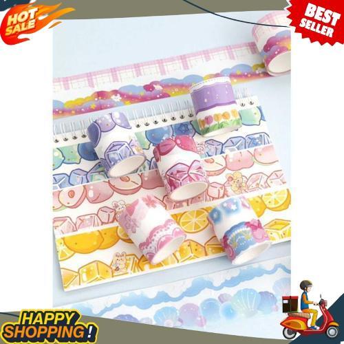 [1Box 12pcs] Washi Tape Stiker Pinggiran Buku Hiasan Jurnal Sticker Aesthetic Super