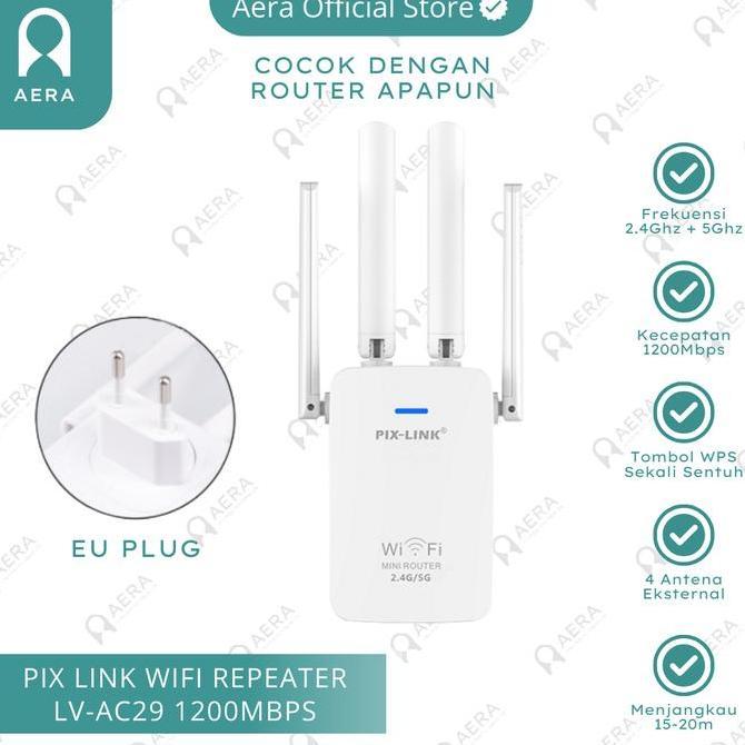BEBAS ONGKIR - Pix Link 1200MBPS 2.4G + 5G LV-AC29 | Repeater Wifi 5G