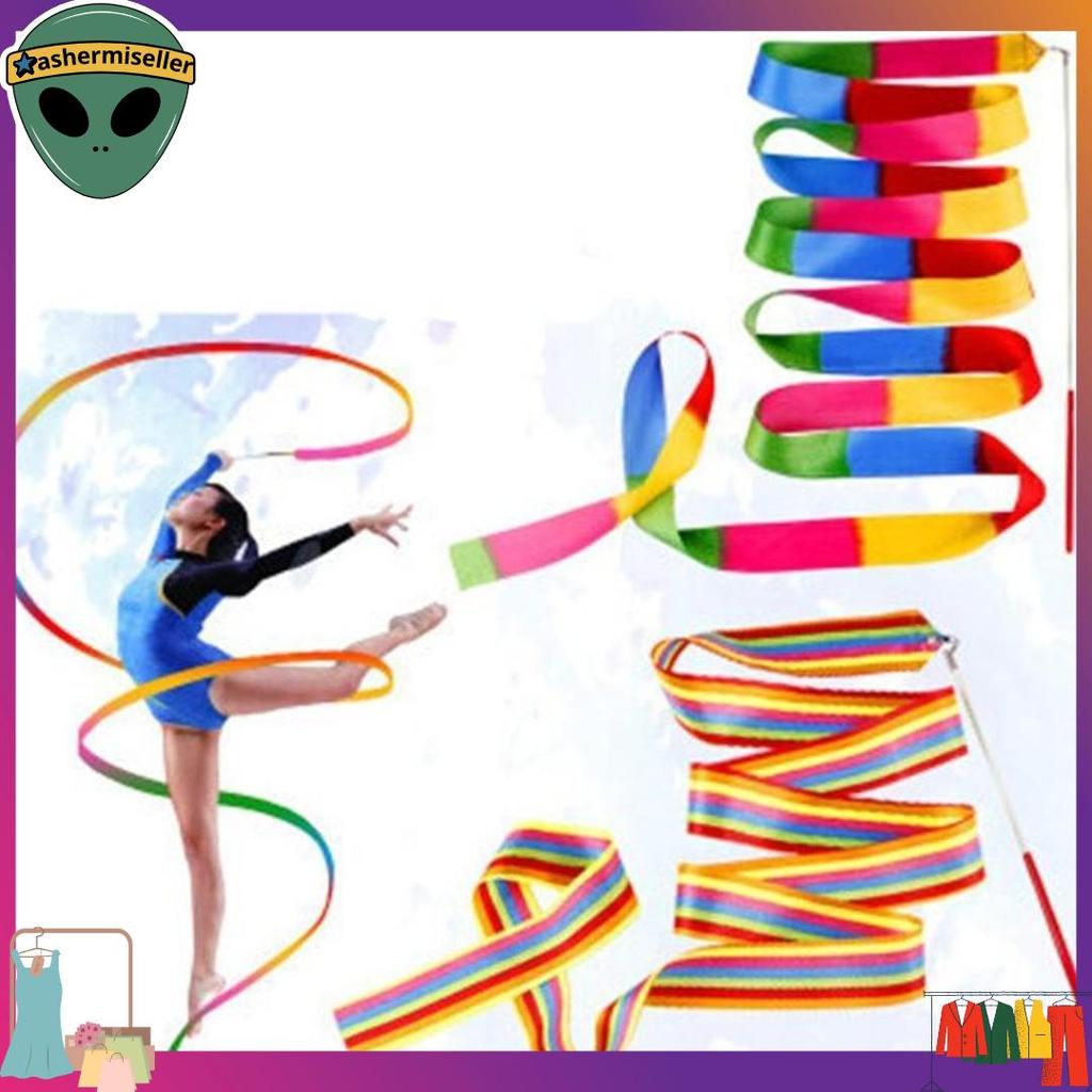 2 M Pita Twirling Satin dan Tongkat Twirl Aksesoris Tari Nari Penari Tarian Tamborin Tamborine Gerej