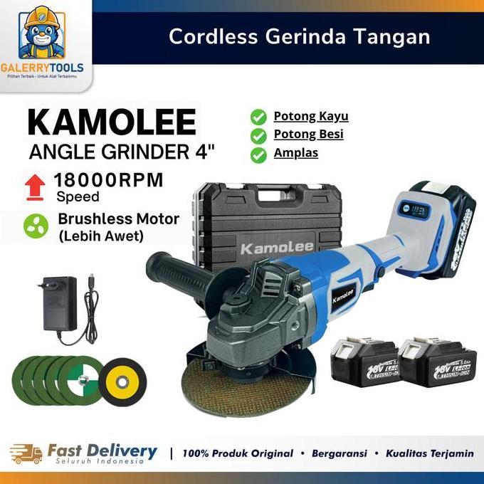 Kamolee Mesin Gerinda Elektrik 4 Inci DGA404 18000Rpm Brushless Motor Cordless Angle Grinder 18V Coc