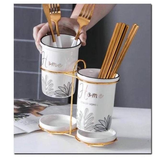 Tempat Sendok Keramik Mewah Wadah Sendok Keramik Marble Set