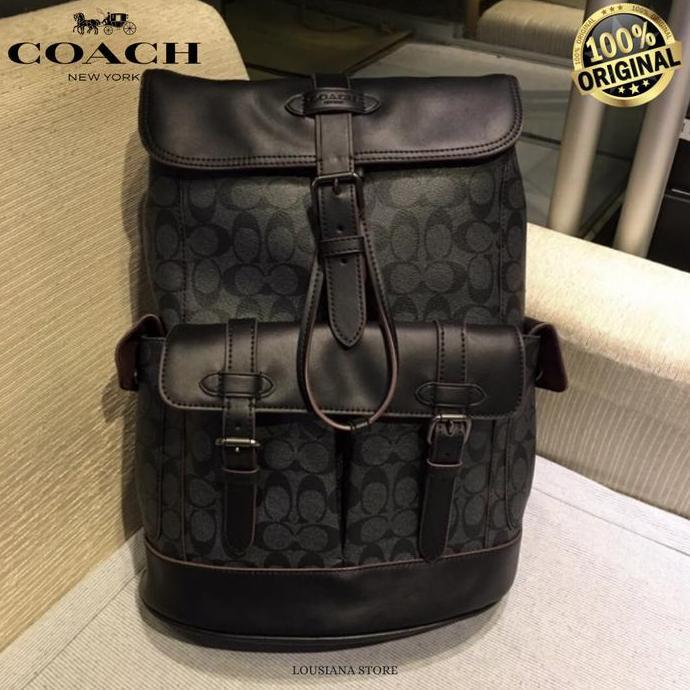 COACH HUDSON BACKPACK IN SIGNATURE CANVAS BLACK COPPER FINISH