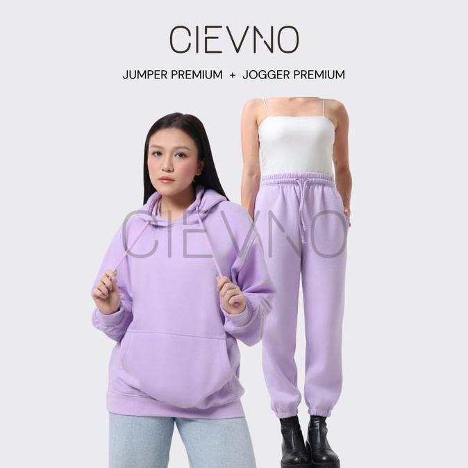 CIEVNO - ONE SET HOODIE JUMPER + CELANA JOGGER PREMIUM LILAC (PRIA&WANITA)  Jaket Tebal