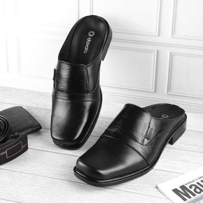 PROMO DISKON - davalo Sepatu Sandal Selop Bustong Pria  Kulit Sapi Asli Hitam Noordia Handmade Cibad