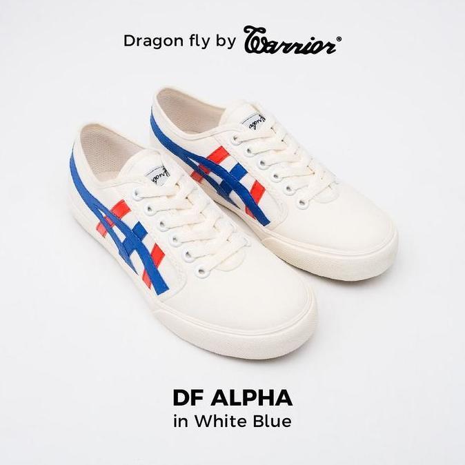 TERBARU - Sepatu Warrior Dragonfly Alpha White Blue Sneakers Shoes Putih Biru