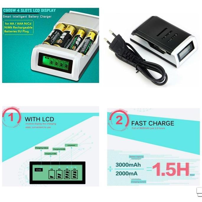 smart intelligent charger baterai 4 slot for aa/aaa/nimh/nicd/alkaline kode 1014