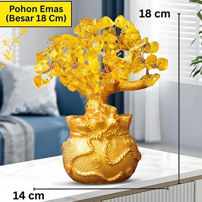 TERLARIS - Pajangan Pohon Kristal Rejeki pembuka Aura Simbol Kemakmuran (Tinggi 14 Cm)