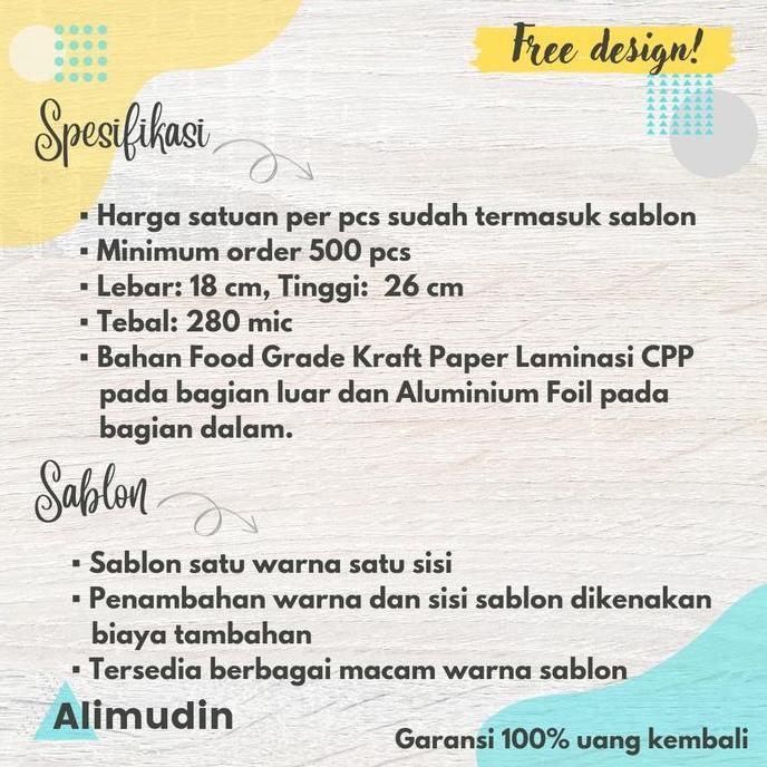 Standing Pouch 18 x 26 Kraft Paper Alu Foil Custom Sablon